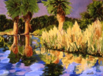 Oasis in the Desert, oil on Masonite by Barbara Strelke