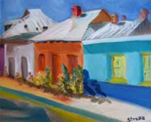 El Presidio Streetscape, oil on canvas panel by Barbara Strelke