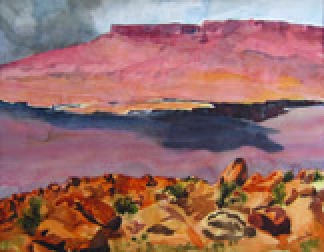Desert Storm with Vermilion Cliffs, watercolor by Barbara Strelke