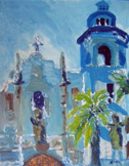 Rainy Day at St. Augustine Cathedral, oil on canvas by Barbara Strelke