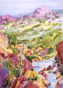 Romero Canyon Again, watercolor by Barbara Strelke
