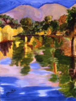 Agua Caliente Reflections, oil on masonite by Barbara Strelke